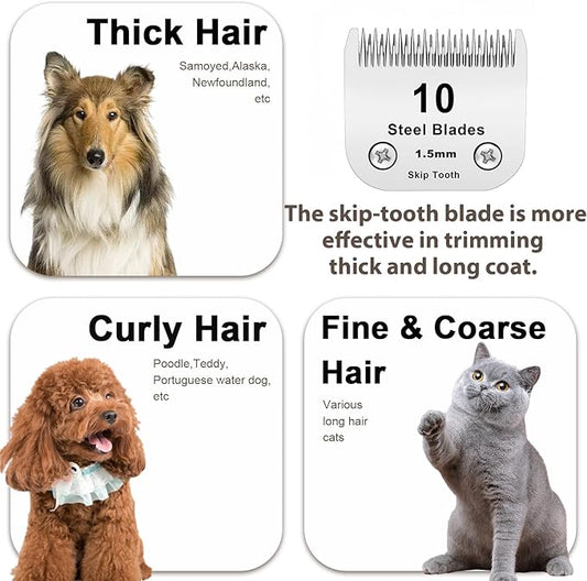 10 Skip Tooth Blades,Detachable Pet Dog Grooming Steel Blade,Compatible with andis/Oster A5/Wahl KM10 Series Clippers,Cut Length 1/8-Inch (3.2mm)