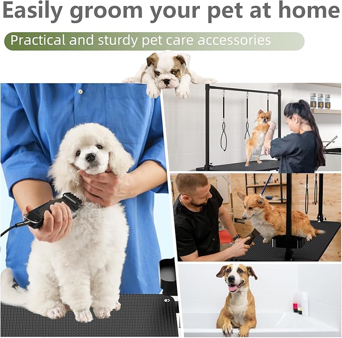 VFK 47" Adjustable Dog Grooming Table with Storage Box & Metal Basket Manual Height-Adjustable Black Pet Grooming Table for Dogs at Home Use, Waterproof Scratch-Resistant Surface, X-Frame Design