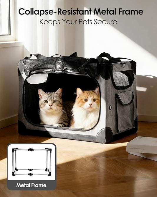 Extra Large Cat Carrier for 2 Cats, XL with Removable Divider, Foldable Soft-Sided Pet Carrier with Storage Tote, Portable Travel Crate for Large Cats, for Car & Home Use, 24" x 17" x 17"