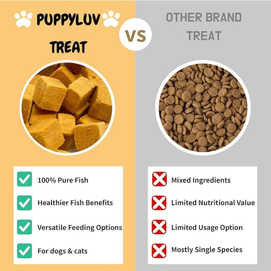 Puppyluv Treat - Freeze Dried Salmon Dog & Cat Treats, Wild Caught, Single Ingredient, High Protein, Omega 3/6/9, Grain Free, Gluten Free, 3.0oz x 3p