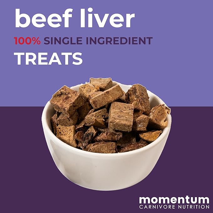 Momentum Carnivore Nutrition Freeze-Dried Beef Liver Dog Treats – Single-Ingredient, Dog & Cat Treats – High-Protein, Grain-Free– 4 oz Bag