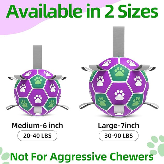 Diman Dog Balls with Nylon Straps, Puppy Soccer Ball for Dogs, Outdoor Dog Toys, Durable Fetch Pet Toy for Training, Birthady Gift for Large Pets (7 Inch)