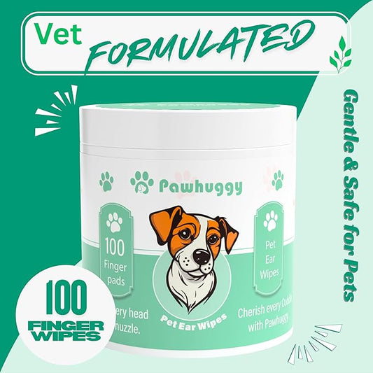 100 Finger Wipes for Pet Lovers - Pet Ear Wipes for Dogs & Cats - Ear Cleaner & Dog Ear Infection Treatment - Cleans Ears, Reduces Itching & Odor, Removes Wax, Relieves Irritation