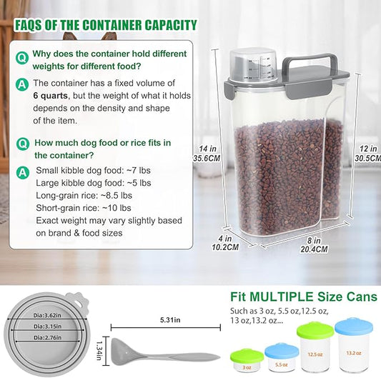 TBMax Pet Dog Cat Food Storage Container 5 to 7 lbs with Can Cover and Mixing Spoon, Airtight Pet Food Storage Dispenser with Large Spout & Measuring Cup for Kibble Dog Treat Bird Seed Container
