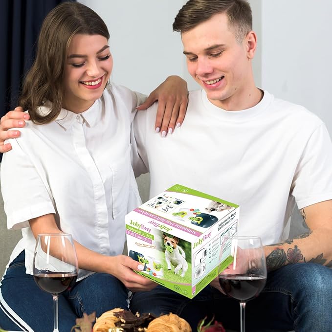 Auto Small Dog Ball Thrower for Small & Medium Dogs | Remote Control Launcher Toy with 6 Balls & Accessories – Indoor & Outdoor Use | Dual Power Options – Super White