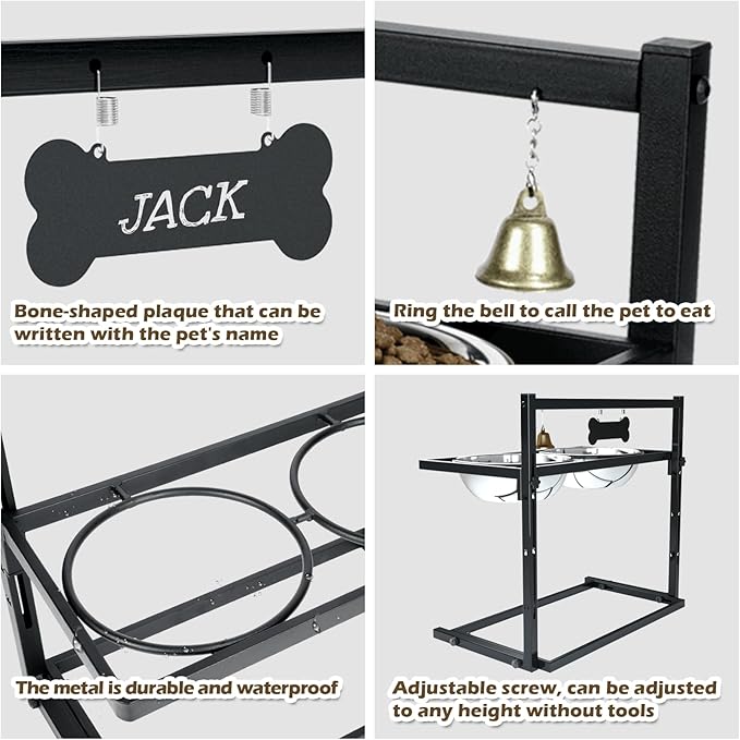π-πππ«π π Elevated Dog Bowls for Extra Large Dogs with Mat,Raised Dog Bowl Stand for Large Breed Adjusable Height Dog Feeder with Two 3L(ππππππ) Stainless Steel Dog Food Bowls