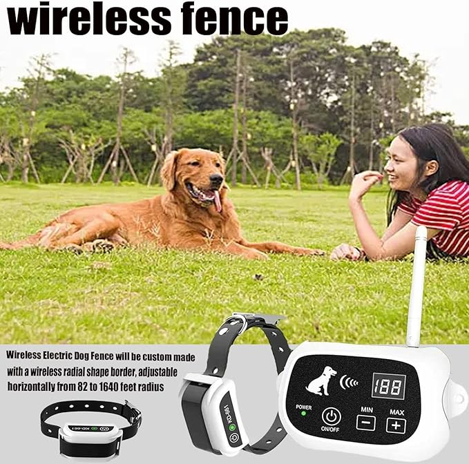 Wireless Dog Fence Electric Pet Containment System with Training Collar Receiver Safe Effective No Randomly Over Correction for 3 Dogs Pets Container Boundary,for2dogs