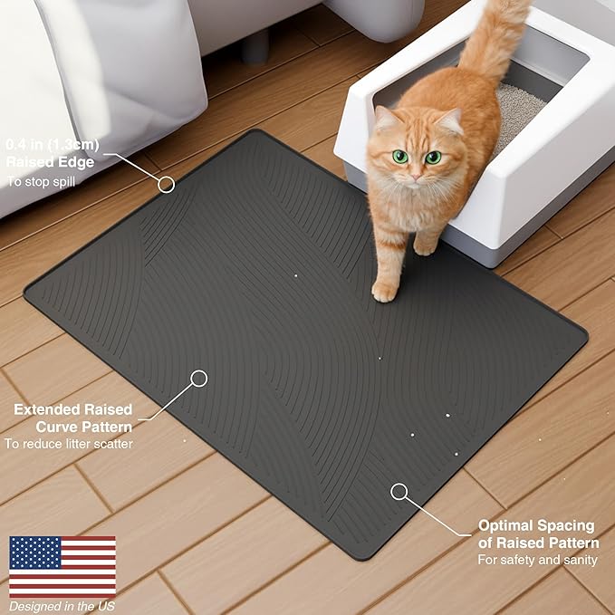 XL Cat Litter Mat - 40x30 in, Water Proof, US Designed Kitty Litter Trapping Mat, Easy to Clean, Scatter Control, Odorless, Less Mess and Clean Floors, Pet Supplies for Indoor Cats, Dark Gray
