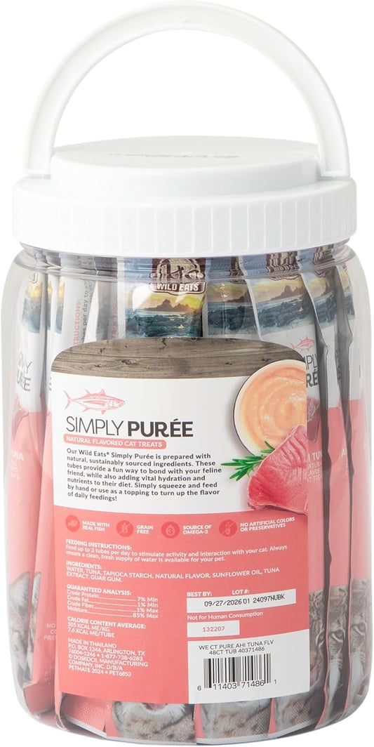 Wild Eats Simply Puree Ahi Tuna Tub for Cats | 48 Individual Servings of High-Protein, All-Natural Grain-Free Cat Treats | Easy-to-Serve, Delicious Puree Perfect for Snacking or Rewarding Your Cat