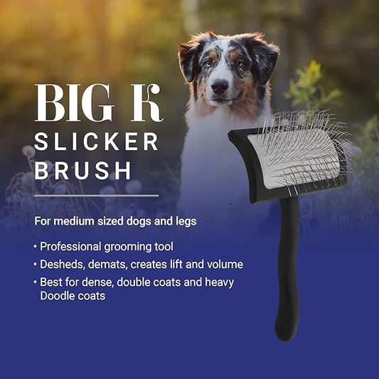 Chris Christensen Big K Dog Slicker Brush for Dogs (Goldendoodles, Labradoodles, Poodles), Groom Like a Professional, Fluff Detangle Style, Saves Time Energy, Black, Medium