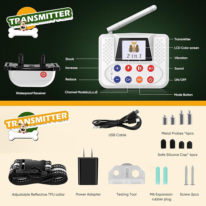 Wireless Dog Fence, 2025 Electric Fence for Dog & Training Collar with Big LCD Screen, Portable Pet Wireless Fence with 2.4GPFC Antenna, Waterproof & Adjustable Dog Perimeter Collar (for 1 Dog)