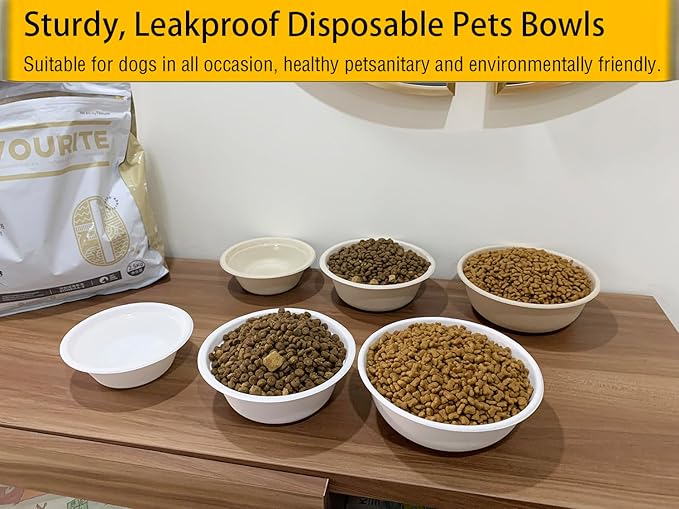JETKONG 16 oz/2 Cup Disposable Dog Bowls 100pk, 100% Compostable Pets Feeding Bowls Paper Dog Travel Bowls Great for Dry and Wet Dog Food or Water (Natural, Pack of 100)