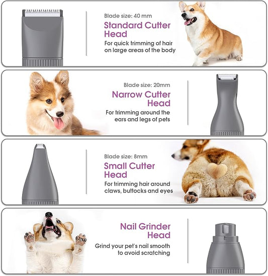 Cordless Cat Clippers for Matted Hair, Low Noise Pet Grooming Shaver & Nail Grinder for Cats & Dogs, Quiet Trimmer