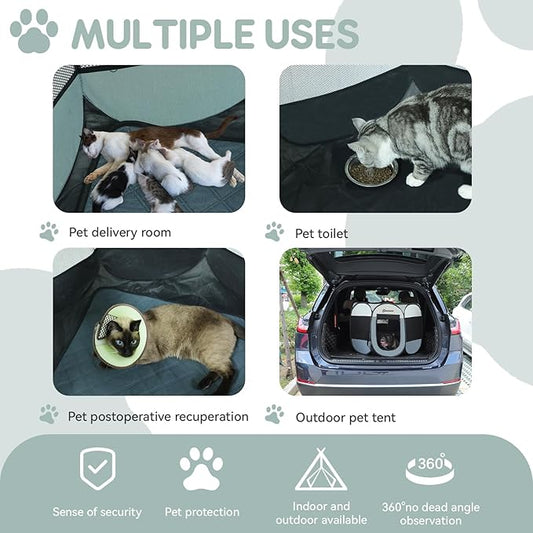 Dog Cat Playpen Indoor Outdoor for Puppy Pet Dogs Cat Travel and Recovery After Surgery, Dogs Enclosure Tent Crates Cage Indoor/Outdoor, Portable Pop Up Dog Kennel with Carrying Case (Grey, Medium)