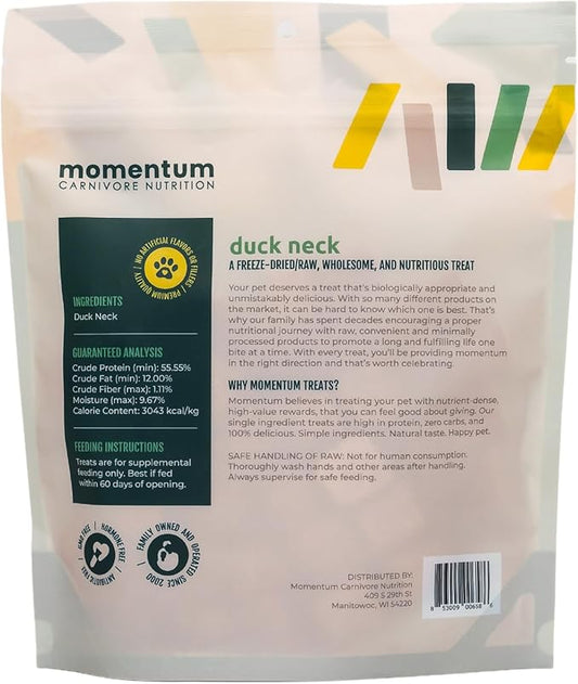 Momentum Carnivore Nutrition Freeze-Dried Duck Neck Dog Treats – Single-Ingredient, Dog & Cat Treats – High-Protein, Grain-Free– 3 oz Bag