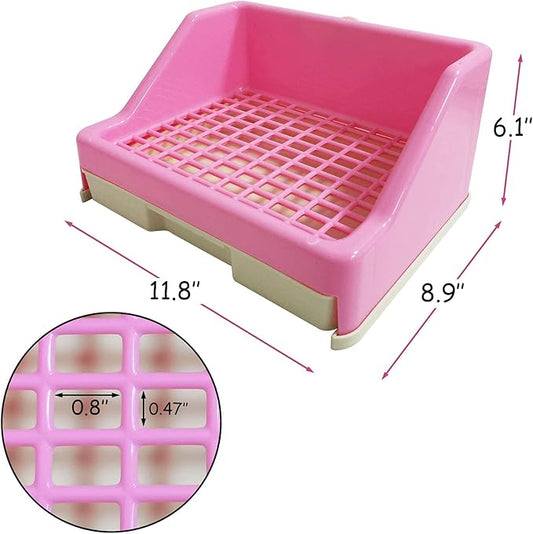 kathson Rabbit Litter Box Trainer Small Animal Potty Corner Toilet with Drawer Pet Cage Pan Litter Bedding Box for Adult Guinea Pig Hamster Bunny Ferret Galesaur Mouse Squirrel (Pink)