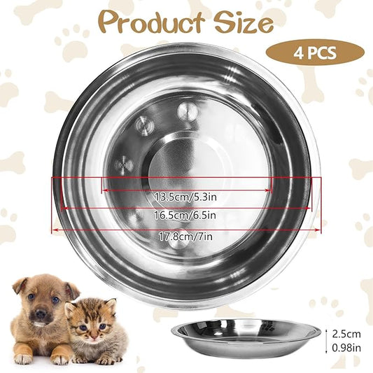 kathson Stainless Steel Whisker Relief Cat Bowl, 4 pcs Shallow and Wide Bowls, Pet Cat & Dog Feeding Large Dishes Fits with Elevated Stands Pet Bowl Stand (7.00 Inch Dia.)