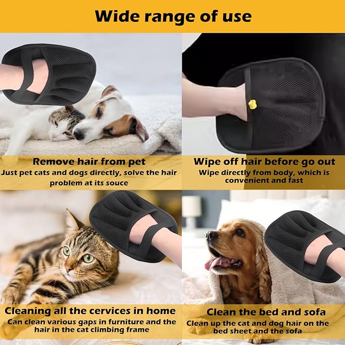 2 Pack Electrostatic Pet Hair Removal Gloves, Upgraded Five Finger Pet Hair Remover Gloves, Reusable Dogs and Cats Hair Cleaning Tool for Furniture Bed Sheets Couch Clothes Carpet Car Seats