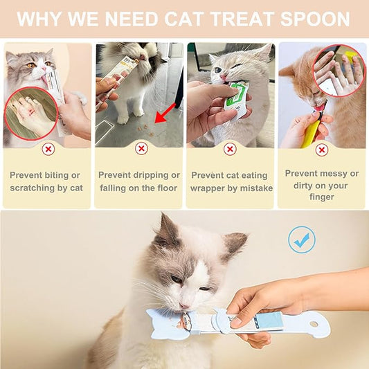 PETPAWLOVELY-3PCS Cat Treat Spoon Squeeze,Cat Strip Feeder spoon,Easy Feeding Spoon for Licky Treats,Pet Food Spoon for Wet Food, Suitable for Churu Paste Treat(3 Color)