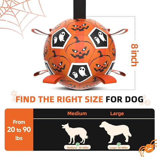 Diman Dog Soccer Ball with Straps, Halloween Dog Toys, Pet Toys Balls for Medium Large, Pet Birthday Gift, Interactive Dogs Toy for Tug of War (7 inch)