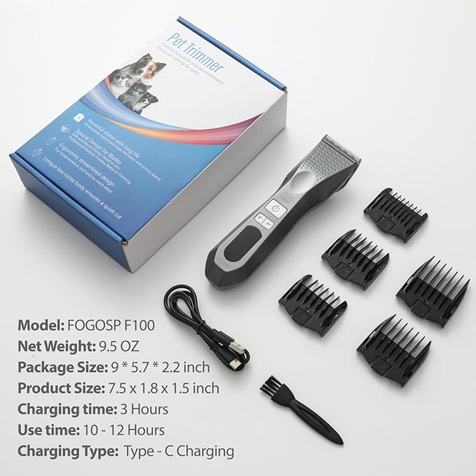 Cordless Dog Grooming Clippers More Than 10H Run Time 3-Speed Professional Pet Clippers for Grooming Heavy Duty Thick Hair Detachable Carbonized Steel Blade Low Noise