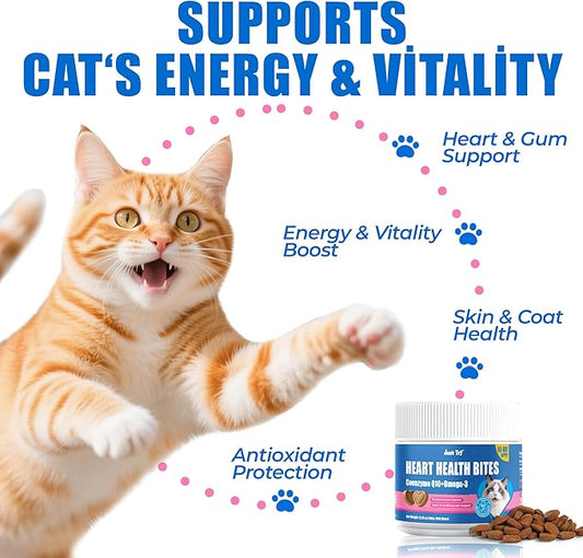 Just Try Coenzyme Q10 coq10 Bites for Cats - Advanced q10 & Taurine Cat Treats for Feline Heart Health - Chicken Flavored Soft Chews - Supports Heart Function - 300 Count