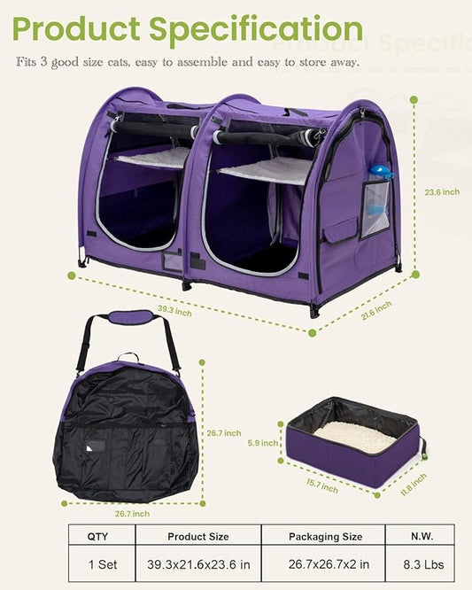 Mispace Portable Twin Compartment Show House Cat Cage/Condo - Easy to Fold & Carry Kennel - Comfy Puppy Home & Dog Travel Crate with Portable Carry Bag/Two Hammocks/Mats and Collapsible Litter Box