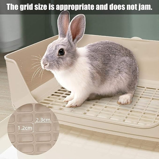 kathson Large Rabbit Litter Box with Drawer, Potty Trainer Corner Toilet Bigger Pet Pan Bunny Litter Box Tray with Grass Mat for Adult Guinea Pigs, Chinchilla, Hamster Ferret (Brown)