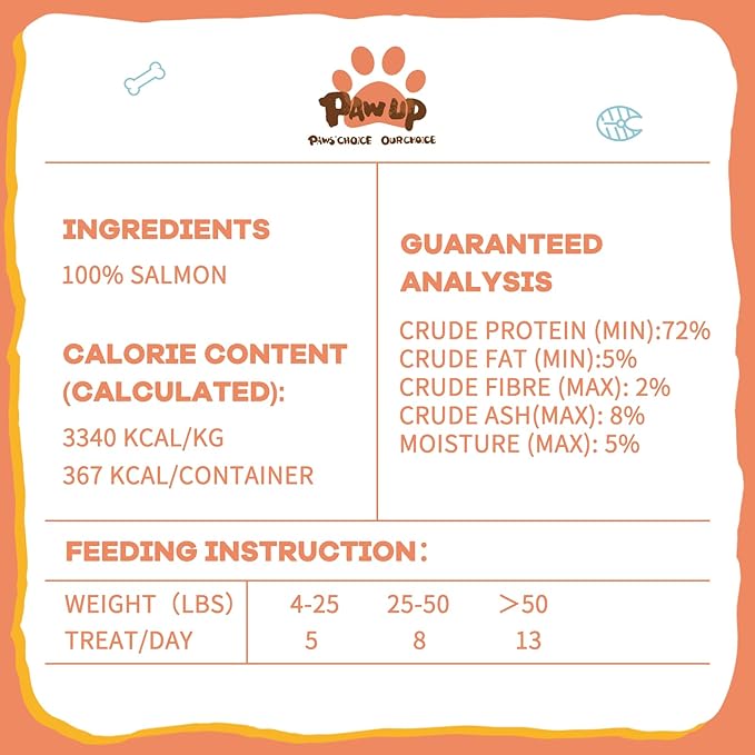PAWUP Freeze Dried Salmon Dog Treats, Single Ingredient Raw Dog Food Toppers, Healthy Training Treats for Dogs,3.8 oz