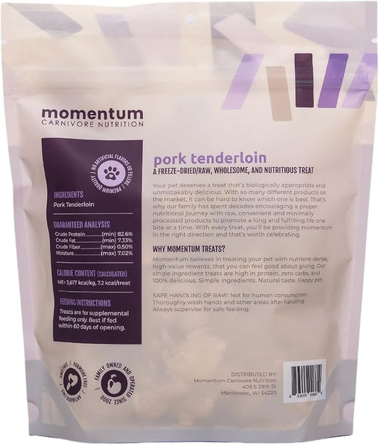 Momentum Carnivore Nutrition Freeze-Dried Pork Tenderloin Dog Treats – Single-Ingredient, Dog & Cat Treats – High-Protein, Grain-Free– 3.5 oz Bag
