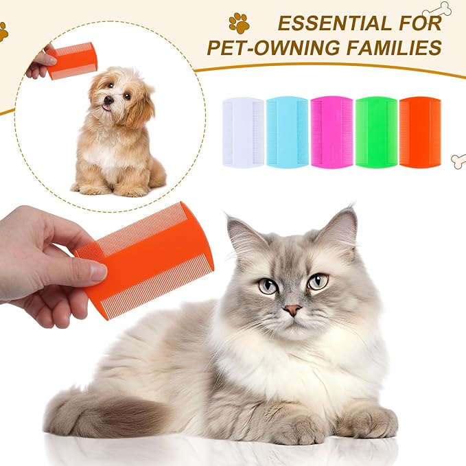 100 Pcs 5 Colors Double Side Tooth Pet Flea Comb Bulk for Cats Dogs Lice and Tick Comb for Small Cats Dogs Kitten Indoor