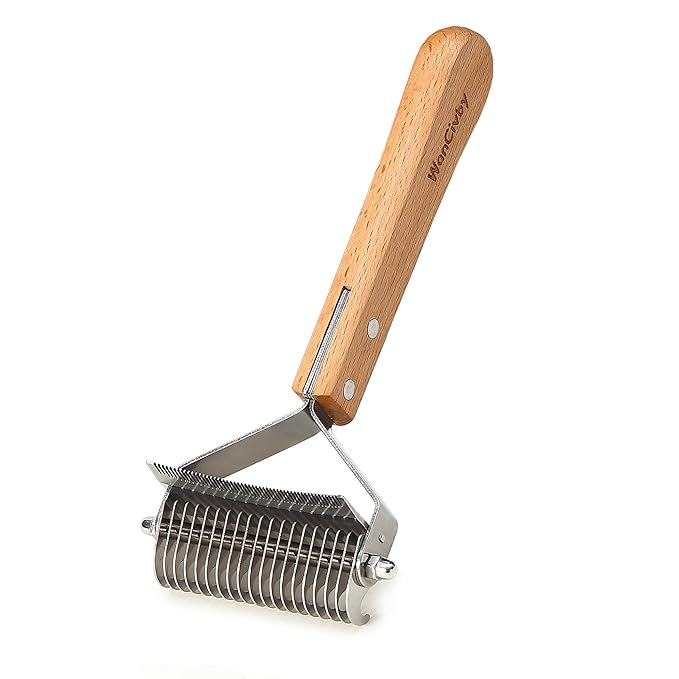 3-in-1Dematting & Deshedding Comb Undercoat Rake for Cats& Dogs,Detangling Matted Fur & Hair Remover Tool Pet Grooming Rake for Shedding and Dematting,Ergonomic beech wood handle (Square Handle)