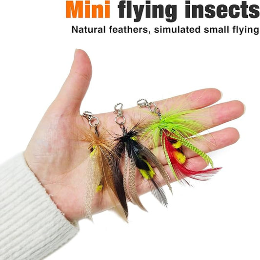 JXFUKAL Cat Feather Toy Refills, 3Pcs Simulation Mini Insects Cat Lures Wand Attachment Replacement for Kitty Kitten Indoor Accessories