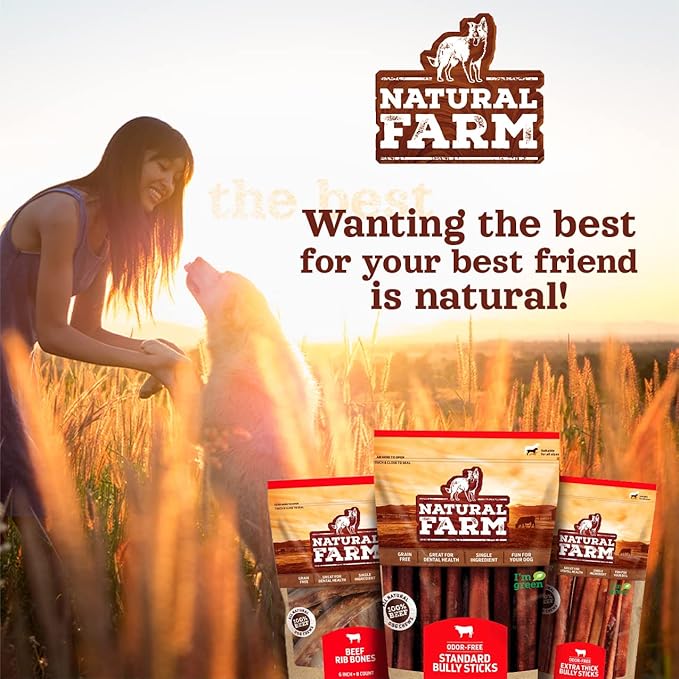 Natural Farm Odor-Free Super Collagen Dog Chews (12-Inch, 12-Pack) The First Ever Real Bull Sticks Alternative: 100% Natural Angus Hide Collagen Treats - More Protein, More Chew Time for All Dogs
