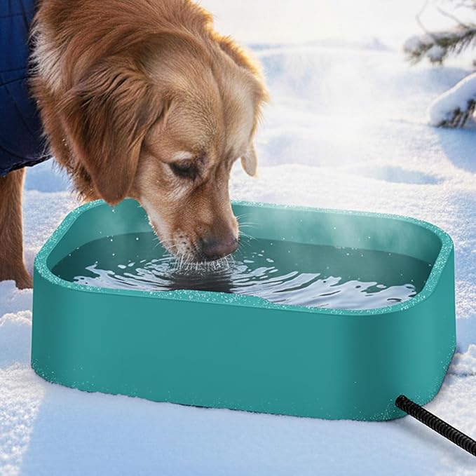 1.25Gal/5.5L Extra Large Pet Heated Water Bowl for Dog Cats Rabbit Chicken Duck Squirrel, Indoor & Outdoor Antifreezing Winter Heated Food & Water Bowl Dish, Thickened Design, BPA-Free, Plug and Play