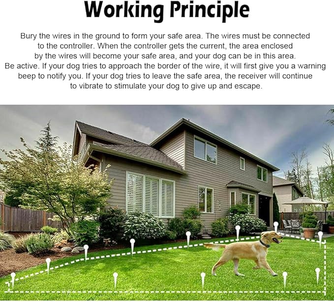 Wired Electric Dog Fence,In-ground Pet Safe Containment System,Covers up to 1.2 Acre,650 Ft Wire,Waterproof/Rechargeable Training Collar,Shock/Tone Correction,for 1 2 3 Dog,for3dogs