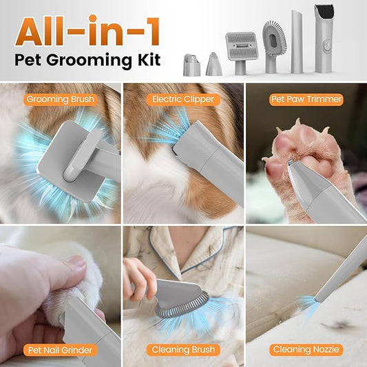 AIRROBO Dog Grooming Vacuum and Kit with Clipper Nail Trimmer Grinder, 12000Pa Pet Vacuum for Shedding Grooming, 2L Large Capacity Dog Hair Vacuum with 7 Pet Grooming Tools, PG100 Plus