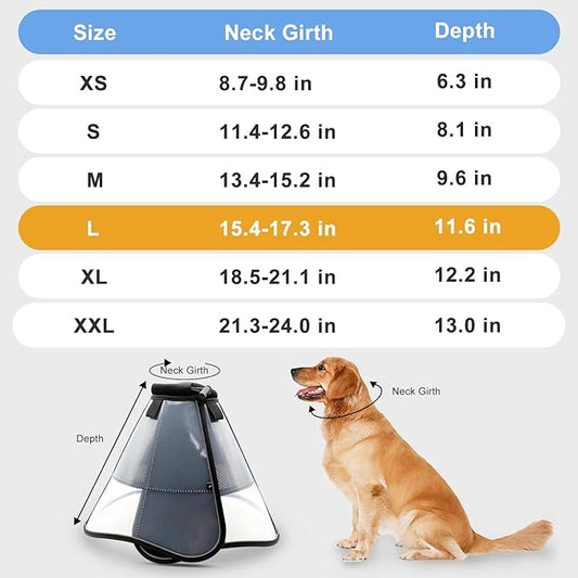 Upgraded Dog Cone Collar for Dogs After Surgery, Soft Breathable Pet Recovery Collar for Large Medium Dogs, Adjustable Dog Cone Collar, Elizabethan Collar (L, Black)
