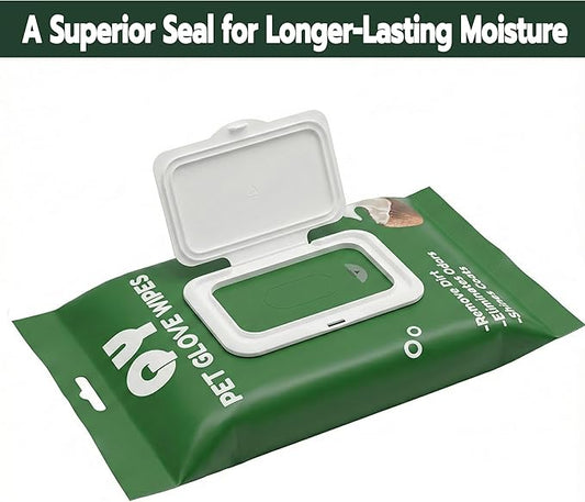 10-Pack Pet Cleaning Glove Wipes with Lid | Extra Thick Dog & Cat Grooming Gloves | Rinse-Free Bath Wipes with Coconut, Aloe, Corn & Jojoba for Odor Control & Daily Care