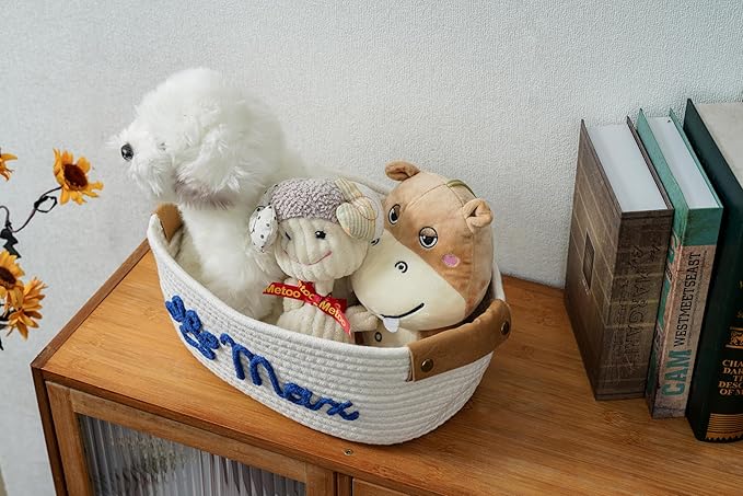 JUPPE Custom Pet Dog Toy Basket with Personalized Name, Cat or Dog Toys and Storage Organizer Customize Dog Toy Gift Cotton Rope Basket Gift (For pet)