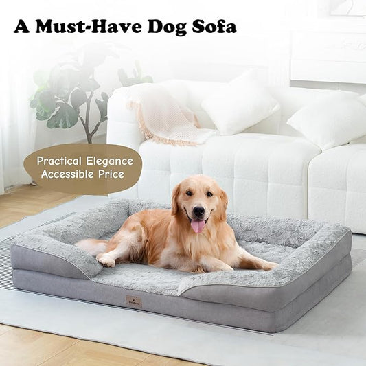 XXL Orthopedic Dog Beds Large Sized Dog - Washable Large Dog Cat Bed Waterproof, Comfort Dogs Couch Sofa with Washable Removable Cover, Pet Bed with Nonskid Bottom, Light Grey, 53"