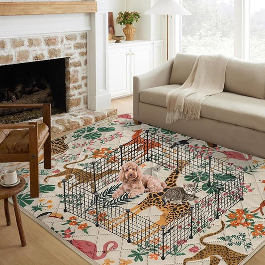 IEUUMLER Washable Pee Pads for Dogs, 1 Pack Forest Pattern Reusable Waterproof Puppy Pads, Non-Slip Super Absorbent Dog Training Pad for Playpen Crate Bed EU013 Beige Jungle, 48x48