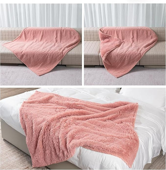 Waterproof Pet Blanket Pink Calming Dog Blankets Fluffy Long Faux Fur Pet Throw Blankets for Couch Protector Love Bed Cover Washable(Pink,L)