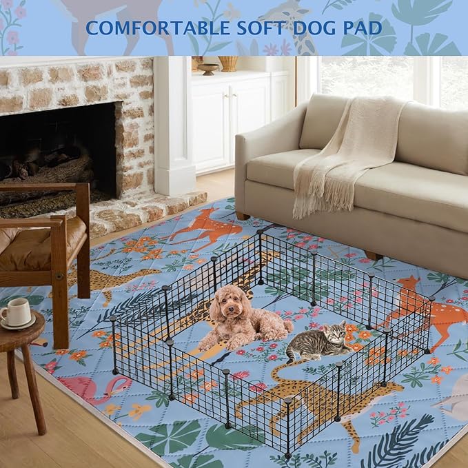 IEUUMLER Washable Pee Pads for Dogs, 1 Pack Forest Pattern Reusable Waterproof Puppy Pads, Non-Slip Super Absorbent Dog Training Pad for Playpen Crate Bed EU013 Blue Jungle, 63x63