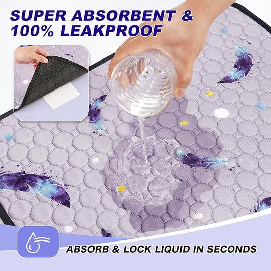 Washable Pee Pads for Dogs, 2Pack Reusable Puppy Pads, Super Absorbent & Leakproof Dog Pads, Anti-Slip Dog Pee Pads for Puppy Training & Incontinence, Feather Pattern 48"x48"