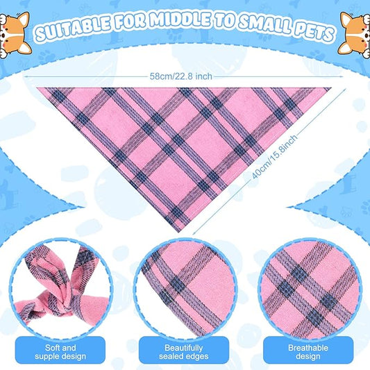 100 Pcs Bulk Dog Bandanas Plaid Dog Scarf Cute Pet Bandanas Washable Cotton Puppy Cat Bib Kerchief for Small Medium Large Pet Birthday Holiday Costume Accessories