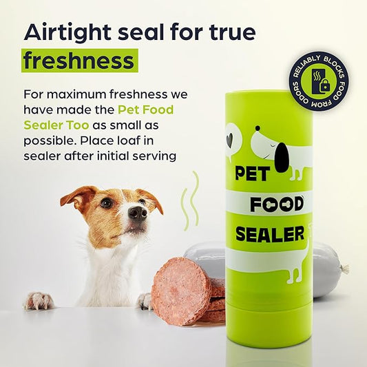 The Original Dog Food Loaf Storage Container - Patent Pending Reusable Airtight Can Cover Pet Food Sealer - Keeps Dog Food Can Fresh in the Fridge, Eliminates Odor