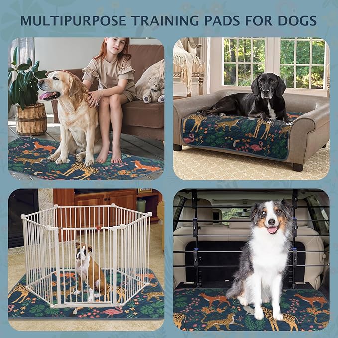 IEUUMLER Washable Pee Pads for Dogs, 2 Pack Forest Pattern Reusable Waterproof Puppy Pads, Non-Slip Super Absorbent Dog Training Pad for Playpen Crate Bed EU013 Navy Blue Jungle, 24x24
