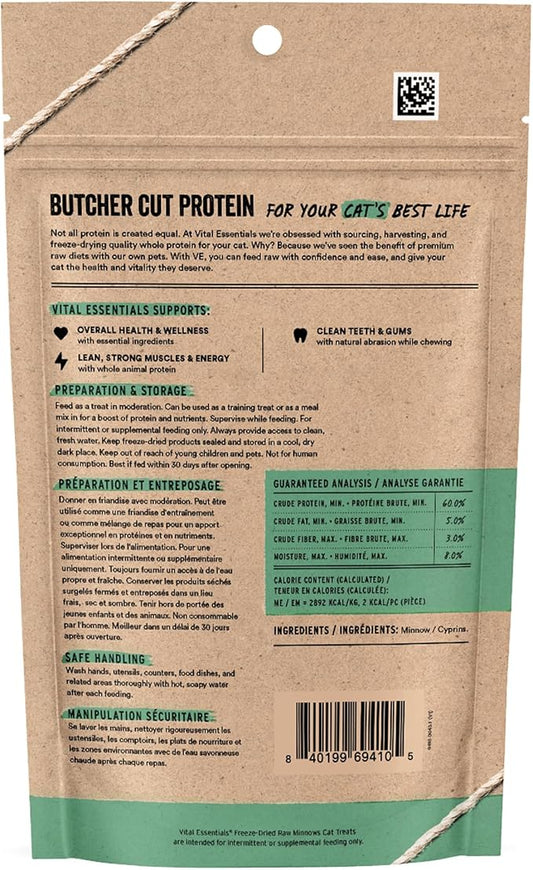 Vital Essentials Minnows Cat Treats, 1 oz | Freeze-Dried Raw | Single Ingredient | Grain Free, Gluten Free, Filler Free