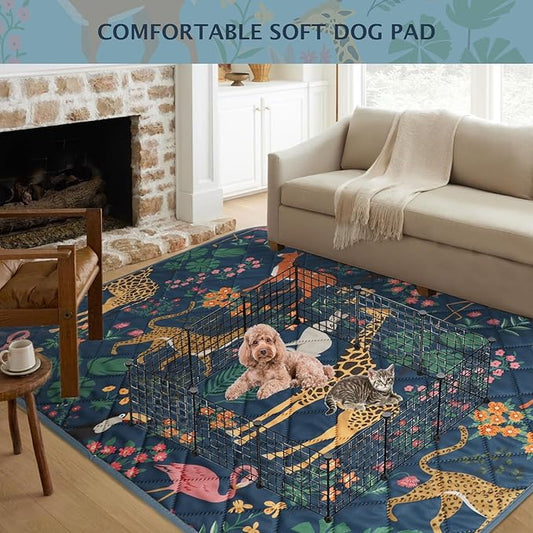 IEUUMLER Washable Pee Pads for Dogs, 1 Pack Forest Pattern Reusable Waterproof Puppy Pads, Non-Slip Super Absorbent Dog Training Pad for Playpen Crate Bed EU013 Navy Blue Jungle, 63x63